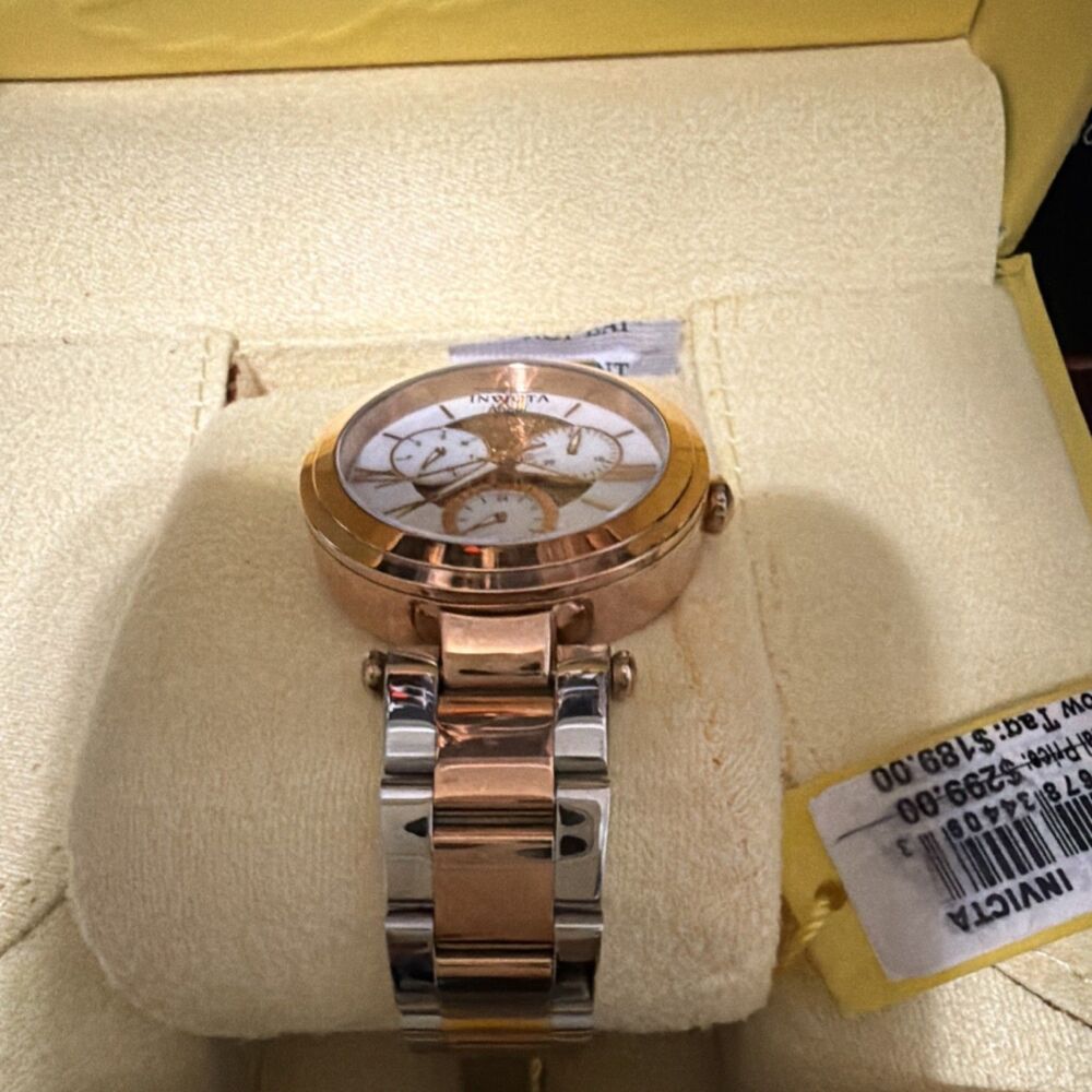 Invicta Two-Tone Rose Gold Silver Analog Wristwatch Date Indicator Box Manual